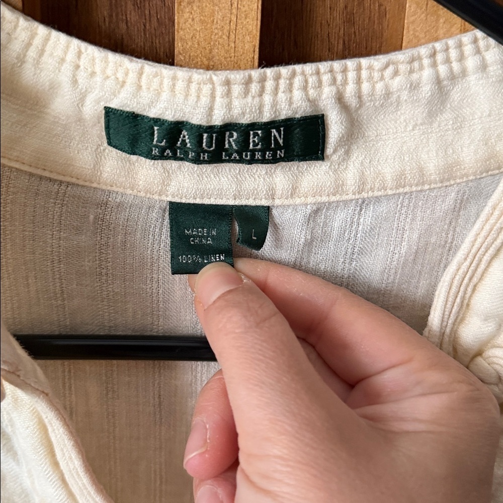 Vintage Lauren Ralph Lauren 100% Linen Mandarin Neckline Oversized Tunic. L - Picture 5 of 10